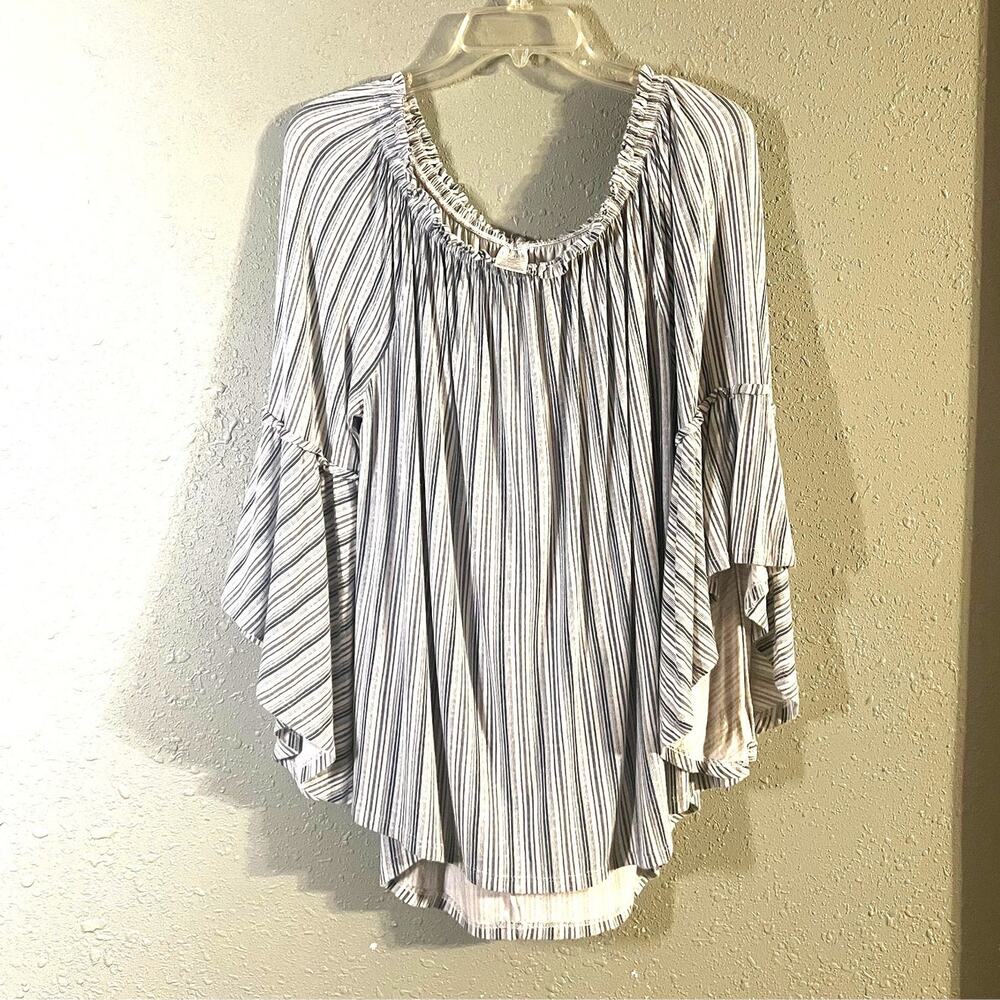 Time and Tru XL Womens 16/18 Top Blouse Off Shoulder flutter sleeves boho Beachy